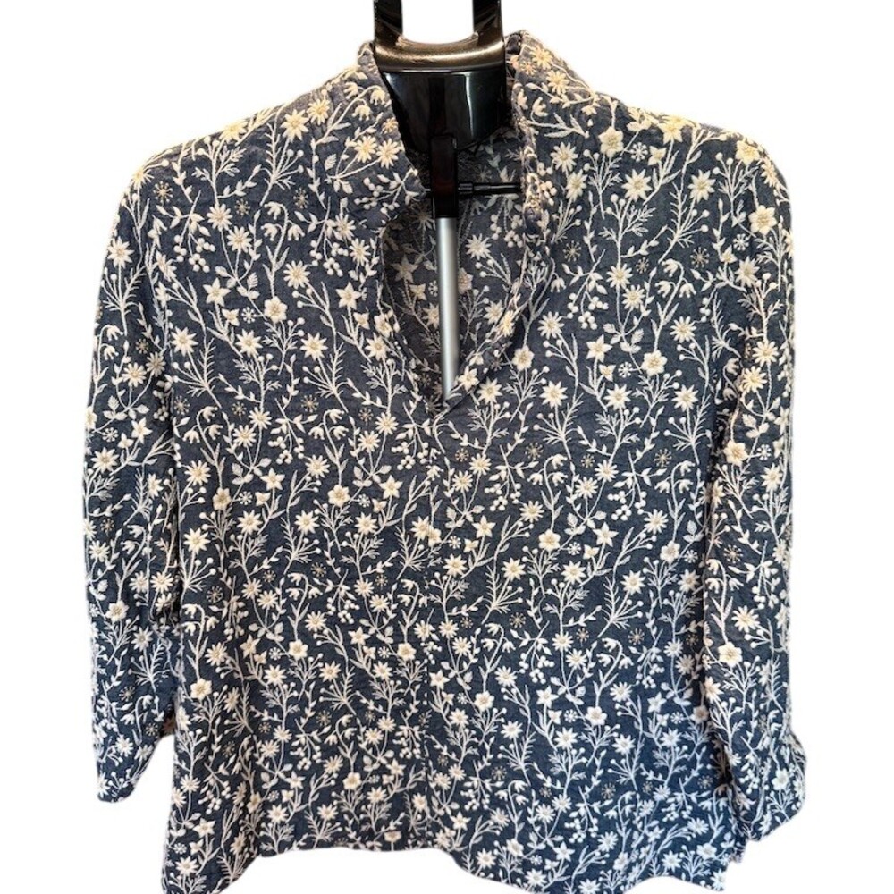 TUCKERNUCK Tunic Top Womens 2XL Blue White Floral Embroidered Popover - Picture 4 of 9